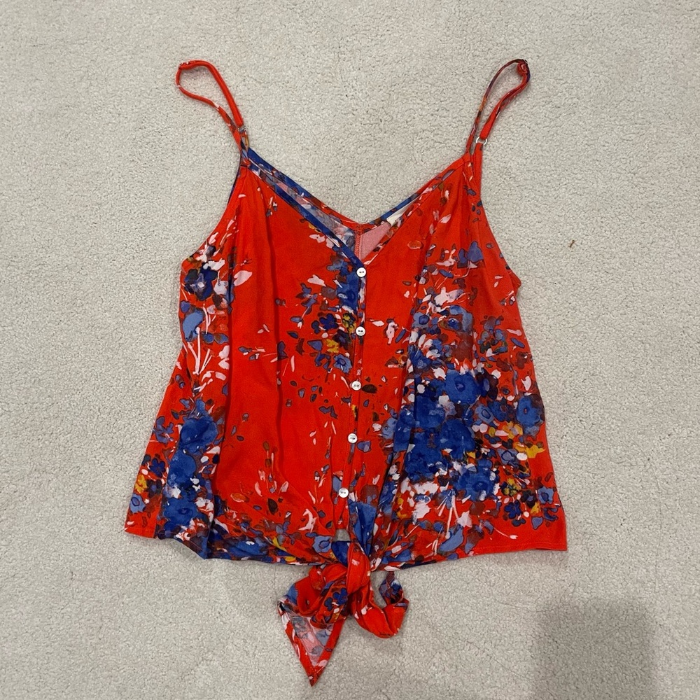 Rayon printed tie front tank size M